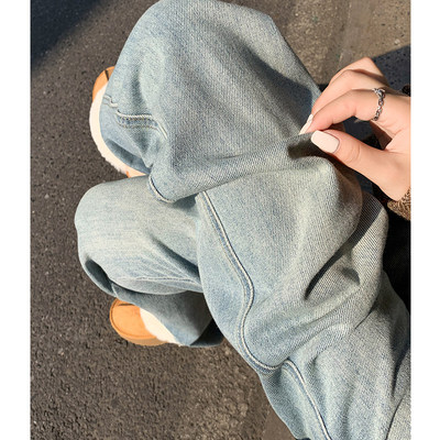 高腰阔腿牛仔裤女春秋浅