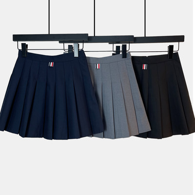 西装料TB灰色百褶裙A字高