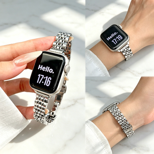 适用苹果iWatch表带s11不锈钢10金属AppleWatch夏季男女9手表带