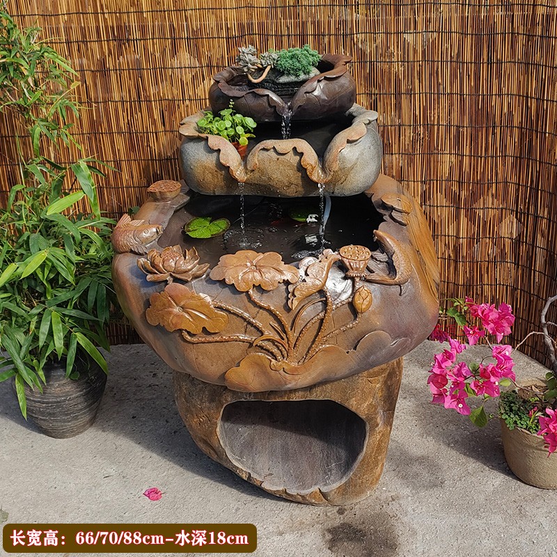 天然石雕叠层流水摆件庭院花园养鱼鱼缸石头水池招财客厅循环水景