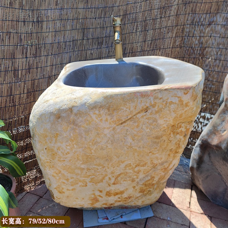 自然随形原石庭院室外洗手盆宽厚