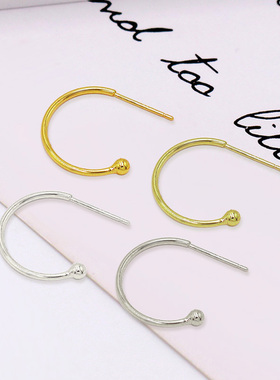 铜镀18K真金C形耳圈925银针 14K包金保色镂空耳圈diy耳环耳饰配件