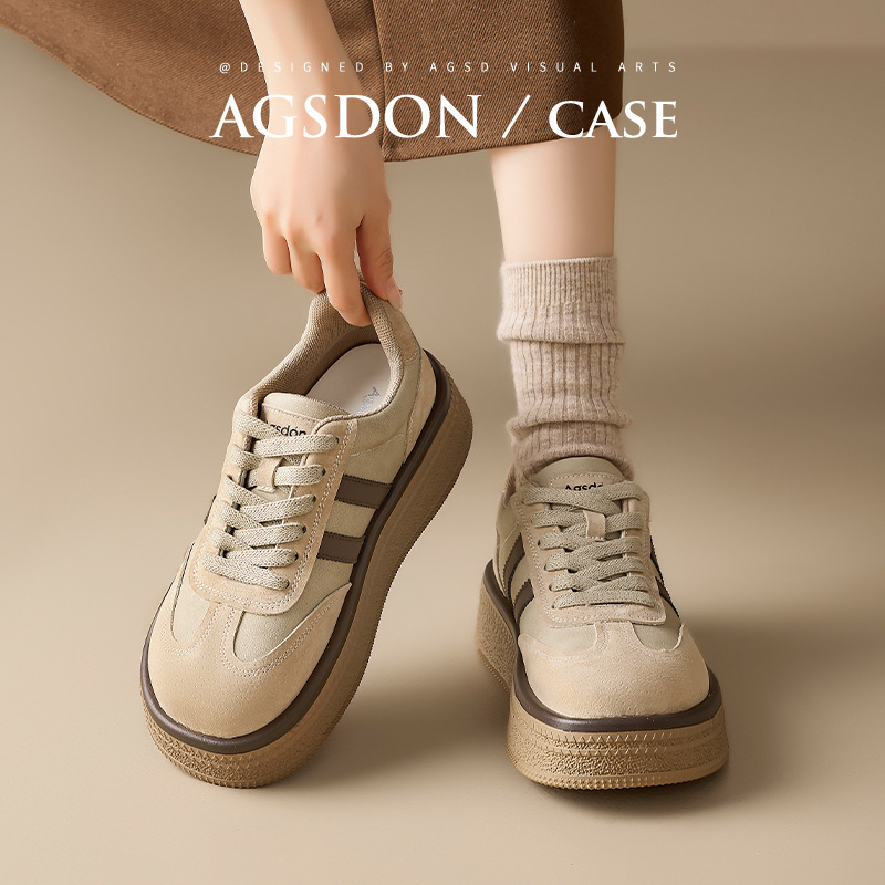 奥古狮登厚底德训鞋女款2025新款冬季复古轻便休闲板鞋加绒运动鞋