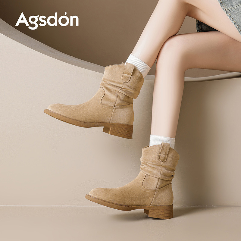 奥古狮登勃肯短靴女2025新款冬季厚底美拉德巨好看堆堆西部牛仔靴