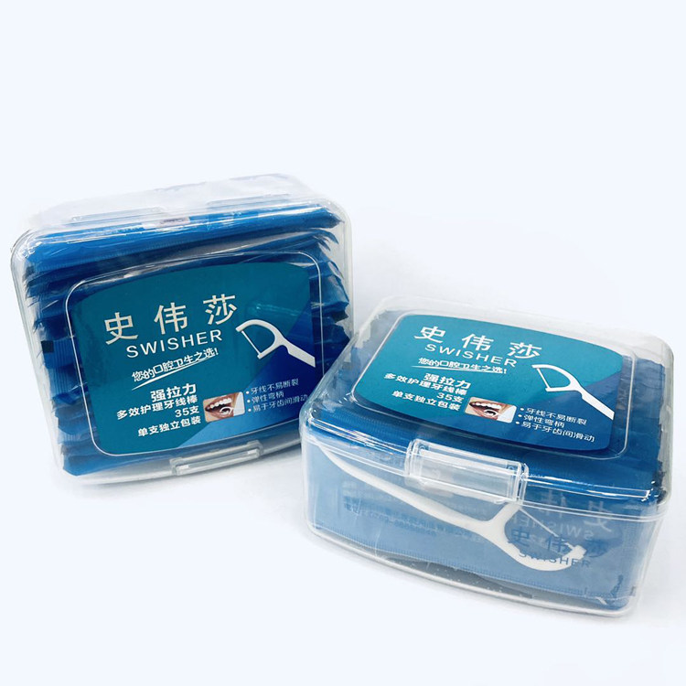 史伟莎牙线棒固齿高拉力超细牙线清洁剔牙缝洁牙齿35支/盒独立装
