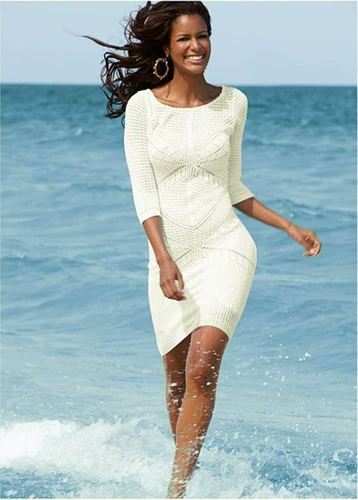 Сексуальное белое трикотажное пляжное платье, купальник, нагрудник, куртка, защита от солнца, свободный крой