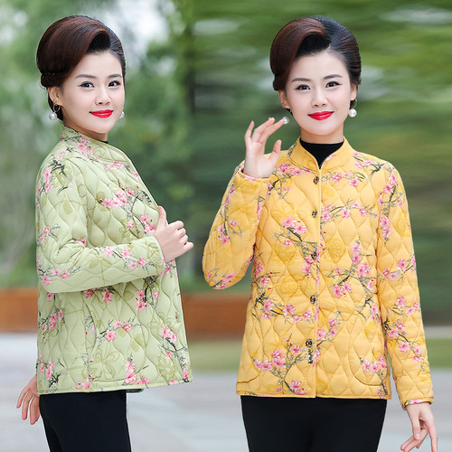 妈妈夹棉短款外穿花色轻薄棉服