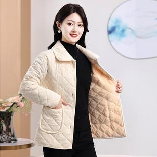 妈妈棉衣加绒加厚外套中年保暖棉服中老年女秋冬轻薄款 洋气小棉袄