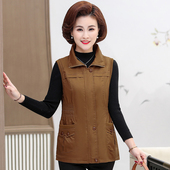 外套薄款 中年女士背心全棉妈妈秋装 外穿 中长款 中老年马甲女春秋季