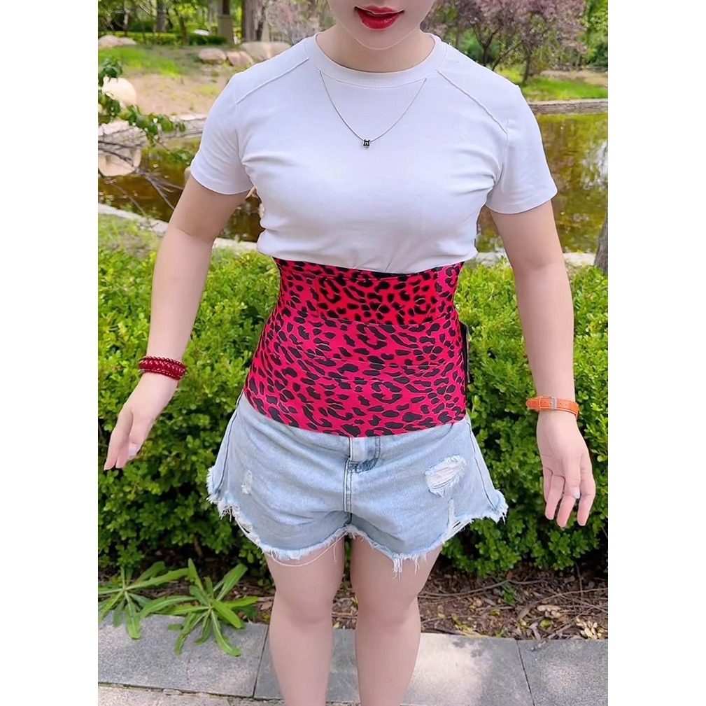豹纹弹力腰部修剪器腰带女性塑身压缩包裹腰带束腹带网红新款时尚