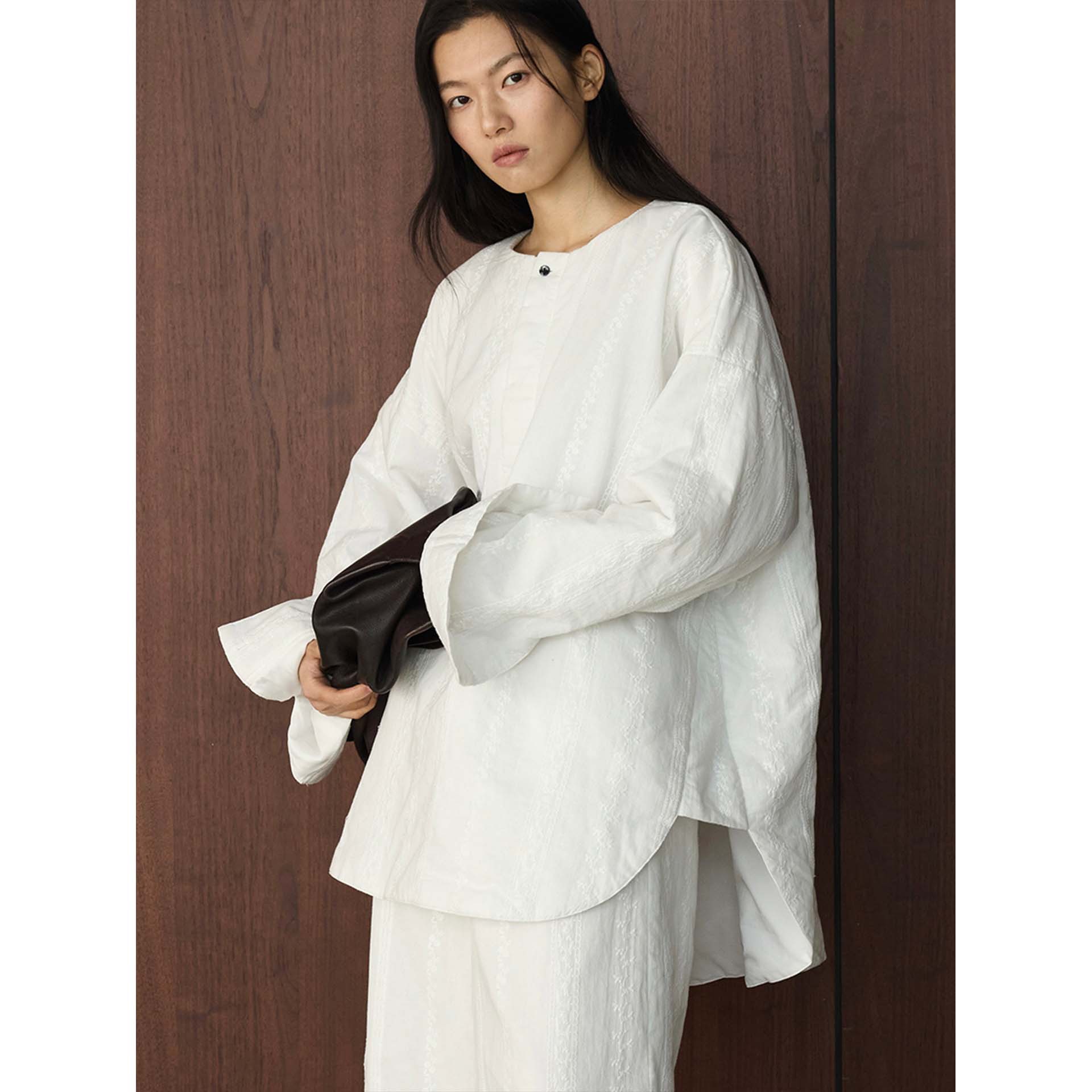 有乐冬季新款韩版简约休闲圆领蕾丝双层棉服宽松显瘦保暖外套女