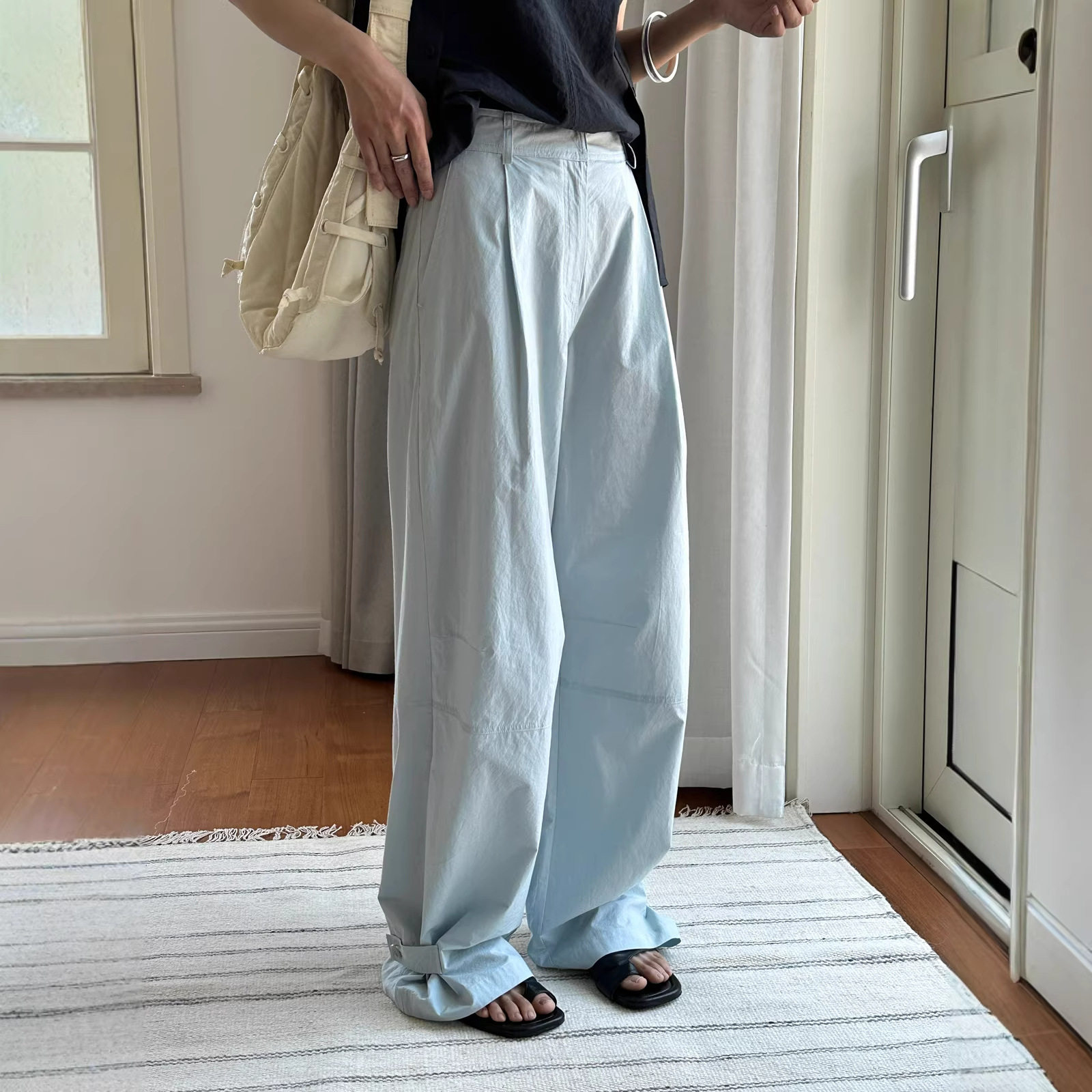 有乐夏季新款韩版ins慵懒棉质舒适感休闲裤宽松口调节防晒长裤女