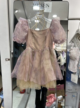 法式紫色连衣裙女夏季高级感气质仙女蓬蓬纱裙收腰显瘦小个子短裙