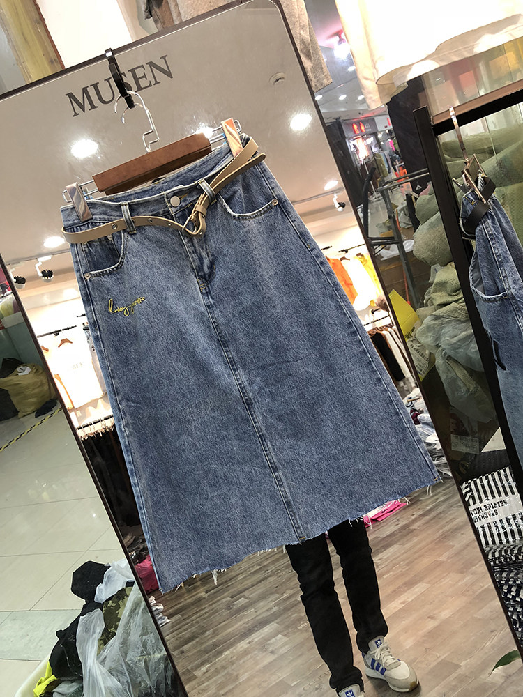 9.27孤品100 棉质刺绣字母牛仔半身裙腰带A字裙中长裙 女2019夏季|ruв категории Женская одежда, юбка - от Buy2taobao.com для оказания профессиональной услуги покупки агента Taobao