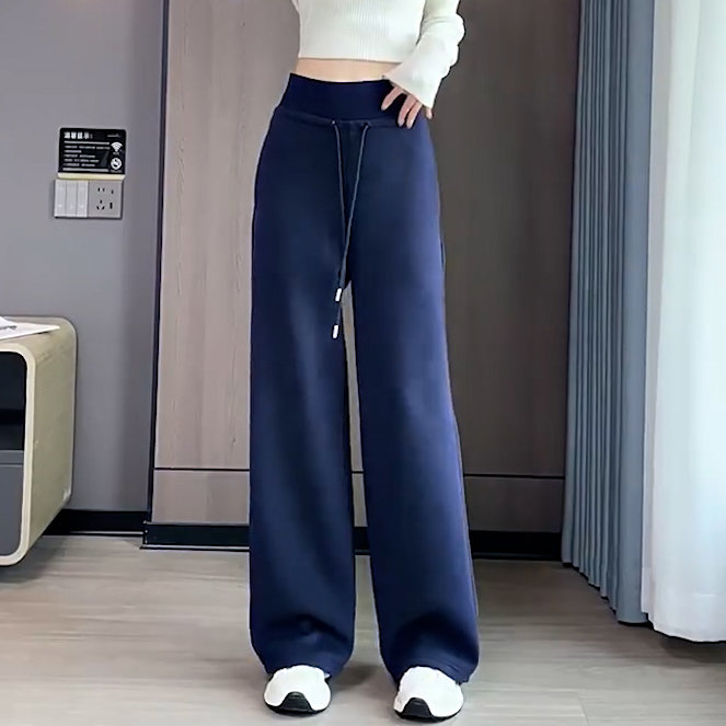 冬季女加绒保暖直筒阔腿卫裤