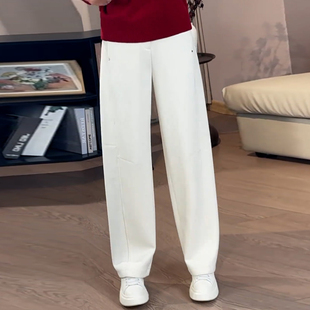 加厚窄版弯刀裤女冬季2025新款松紧腰气质简约舒适休闲直筒裤女