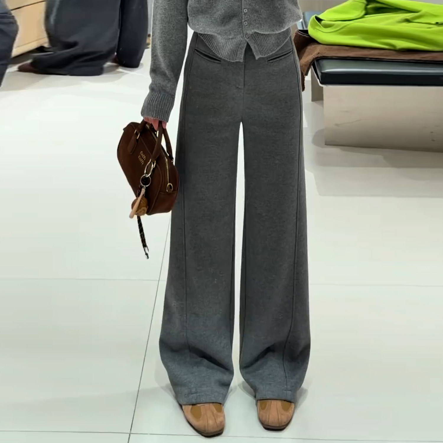 灰色羊毛西装裤女冬季新款高腰显瘦休闲加厚保暖窄版阔腿拖地裤,女装/女士精品,大码裤装,淘宝优惠券,粉丝福利购,淘宝优惠卷