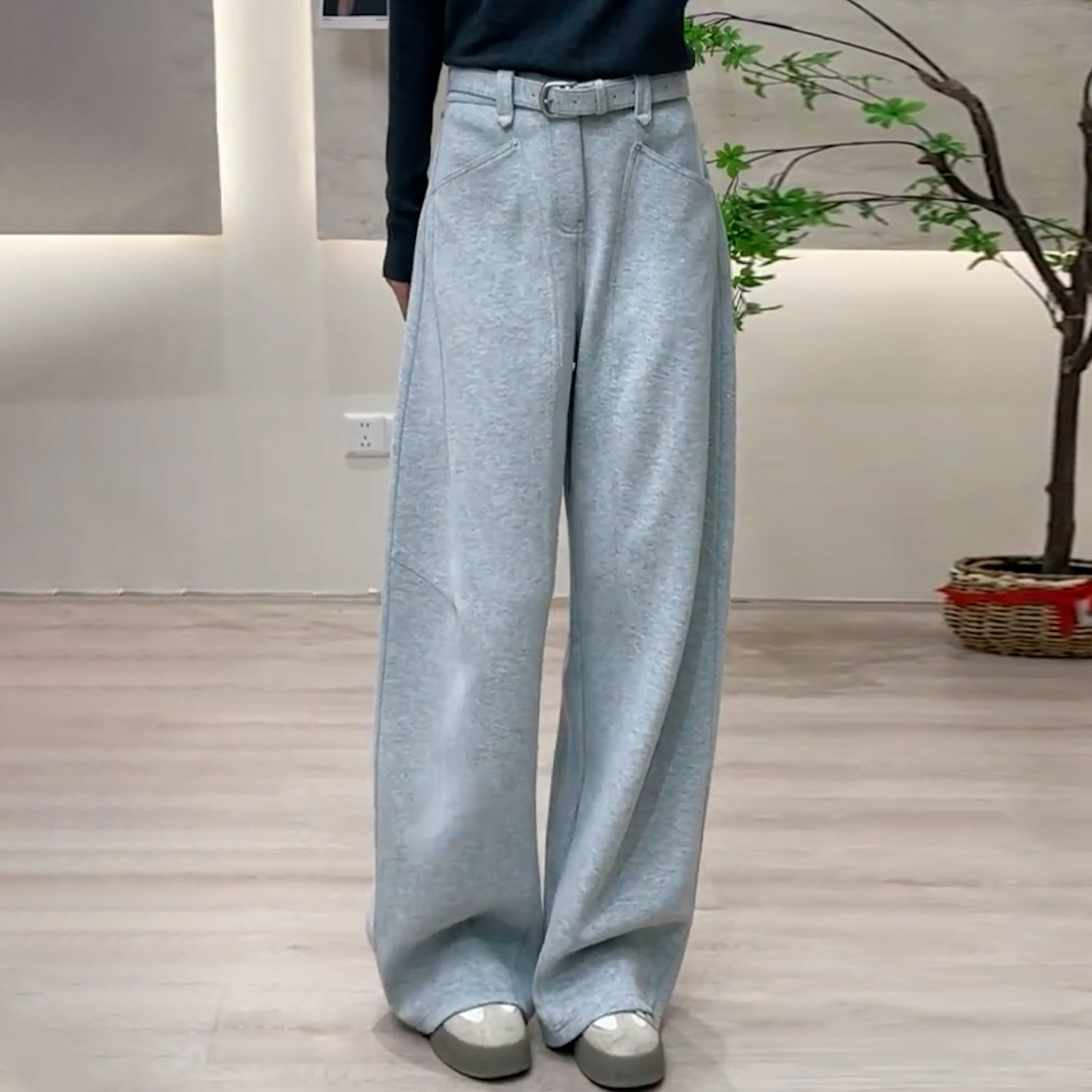 秋冬女休闲百搭加厚阔腿拖地卫裤