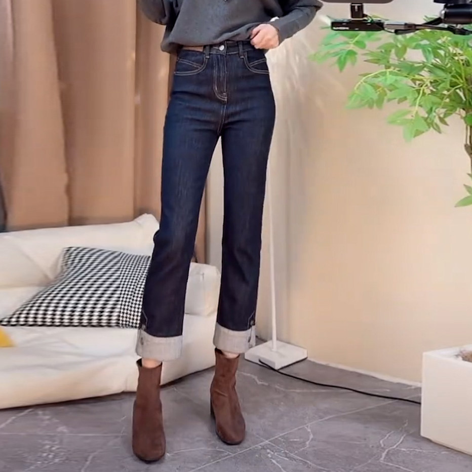 春季2026新款高腰弹力显瘦烟管裤女小个子气质减龄拼接九分牛仔裤,女装/女士精品,大码裤装,淘宝优惠券,粉丝福利购,淘宝优惠卷