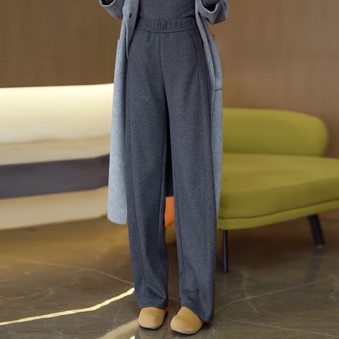 高腰窄版休闲裤女冬季新款简约舒适弹力百搭小个子羊毛直筒阔腿裤,女装/女士精品,大码裤装,淘宝优惠券,粉丝福利购,淘宝优惠卷