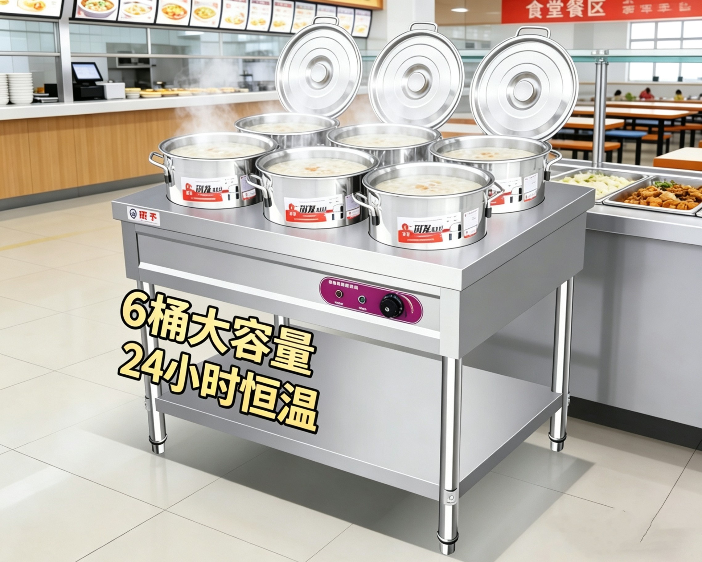 商用不锈钢保温粥车早餐店食堂专用6桶恒温保温台 节能省电可定制