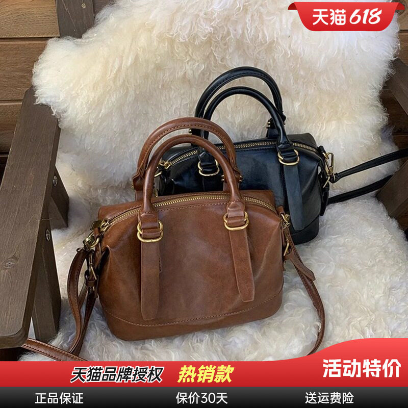 Viney包包2026新款斜挎包真皮女包手提包保龄球复古枕头包单肩包