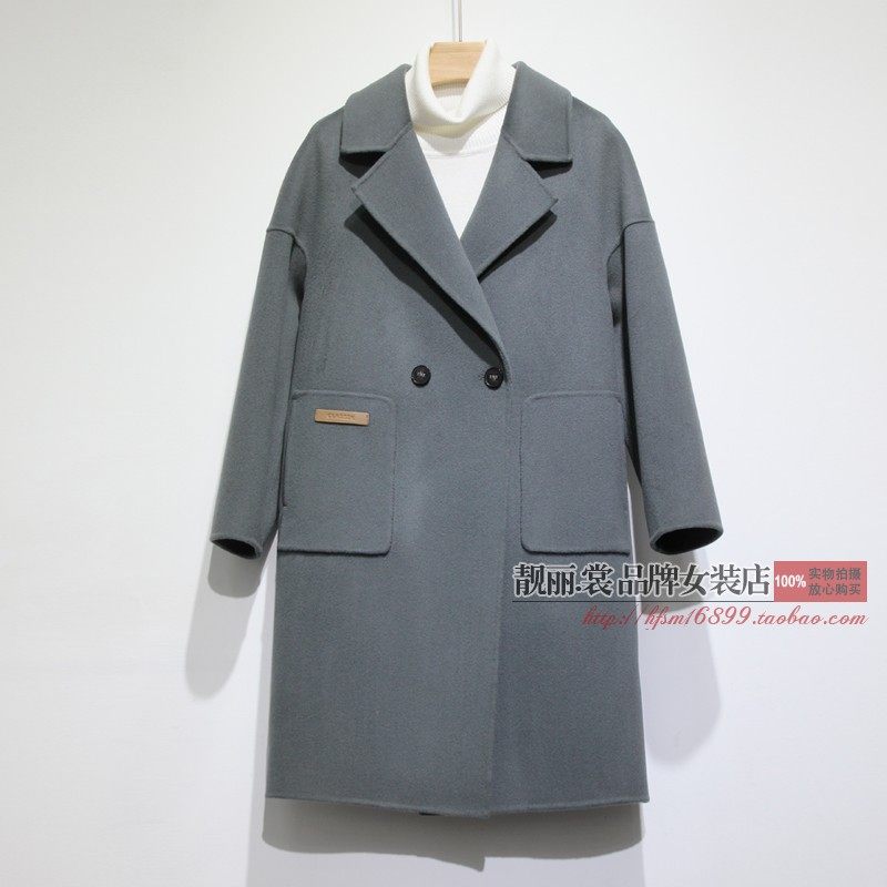 新款特价双面呢靓月羊绒大衣女中长款小个子宽松羊毛大衣正品765