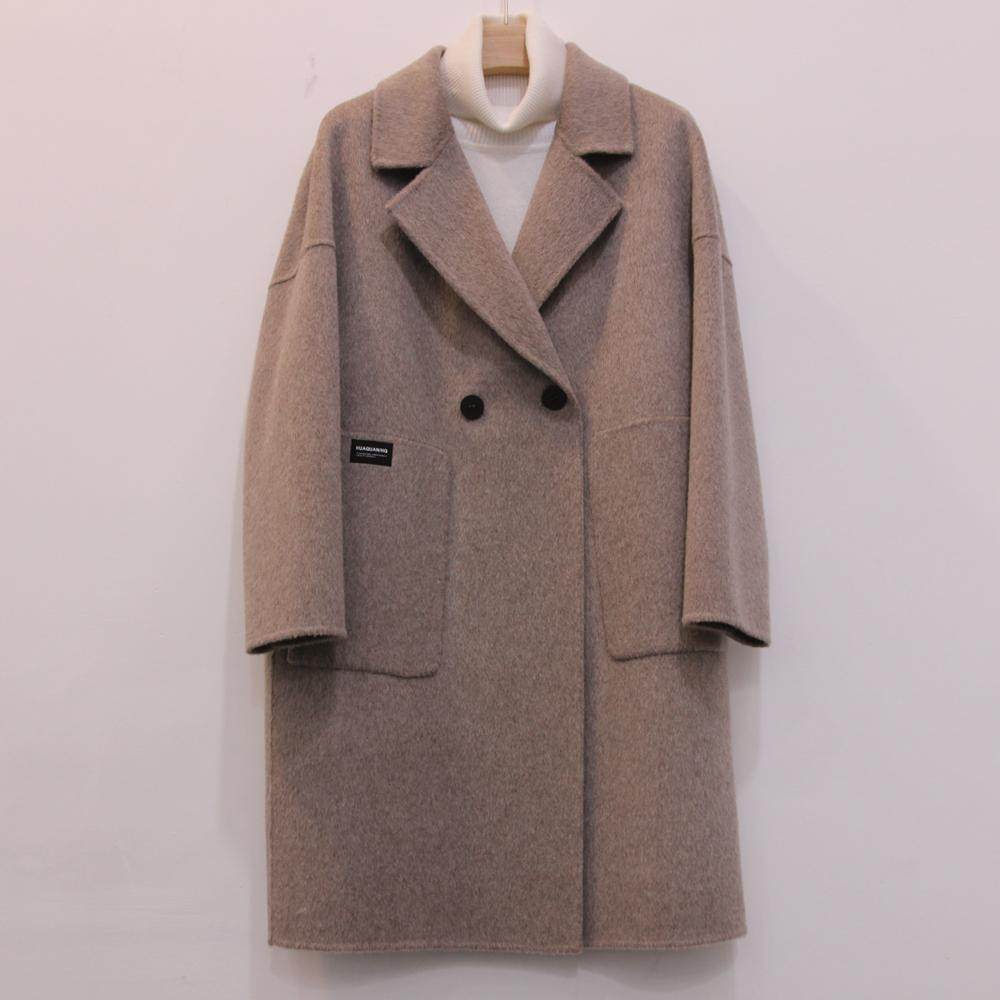 金古绮新款双面羊毛羊绒大衣女中长宽松西装领时尚妈妈装羊毛外套