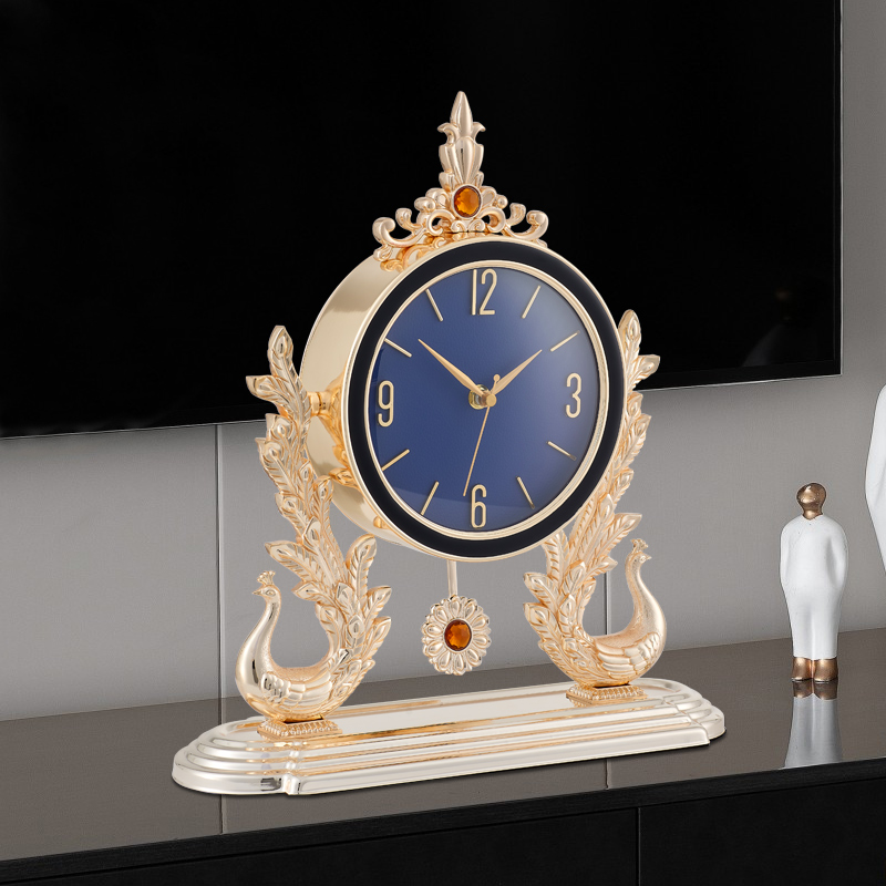 美式表摆台式轻奢座钟客厅桌面时钟装饰坐钟家用摆件复古石英钟表