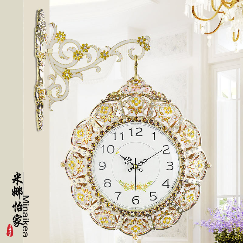 韩式现代客厅大号双面挂钟欧式时尚婚庆静音时钟简约田园创意钟摆