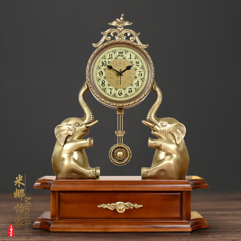欧式仿古大号黄铜座钟静音别墅客厅装饰卧室石英钟现代创意摇摆钟