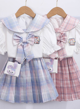 女童套装学院风两件套夏装百褶裙