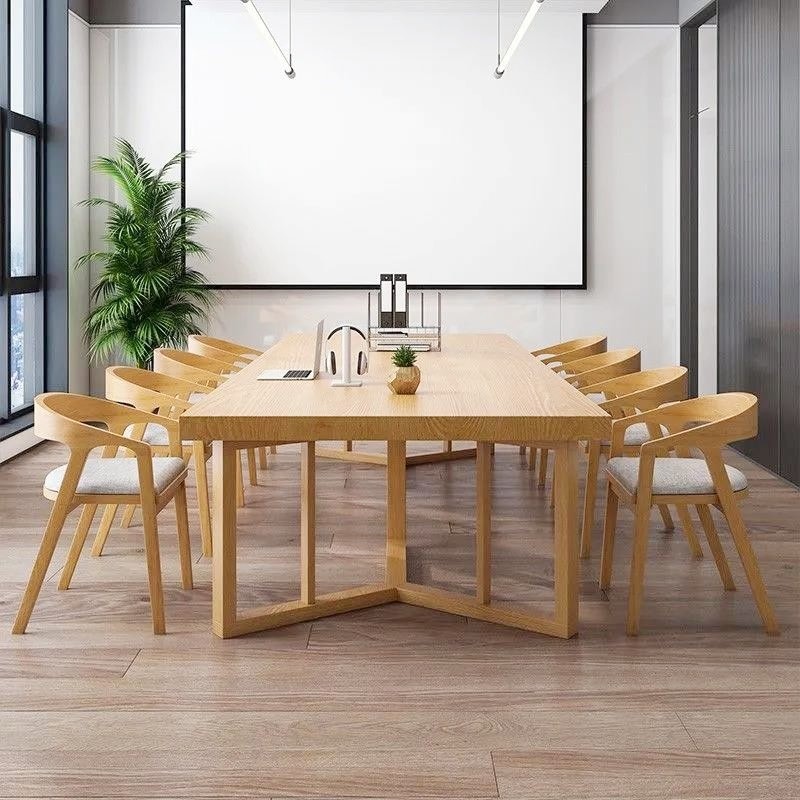 现代简约实木长方形会议桌洽谈桌大会议桌椅组合工作台原木办公桌