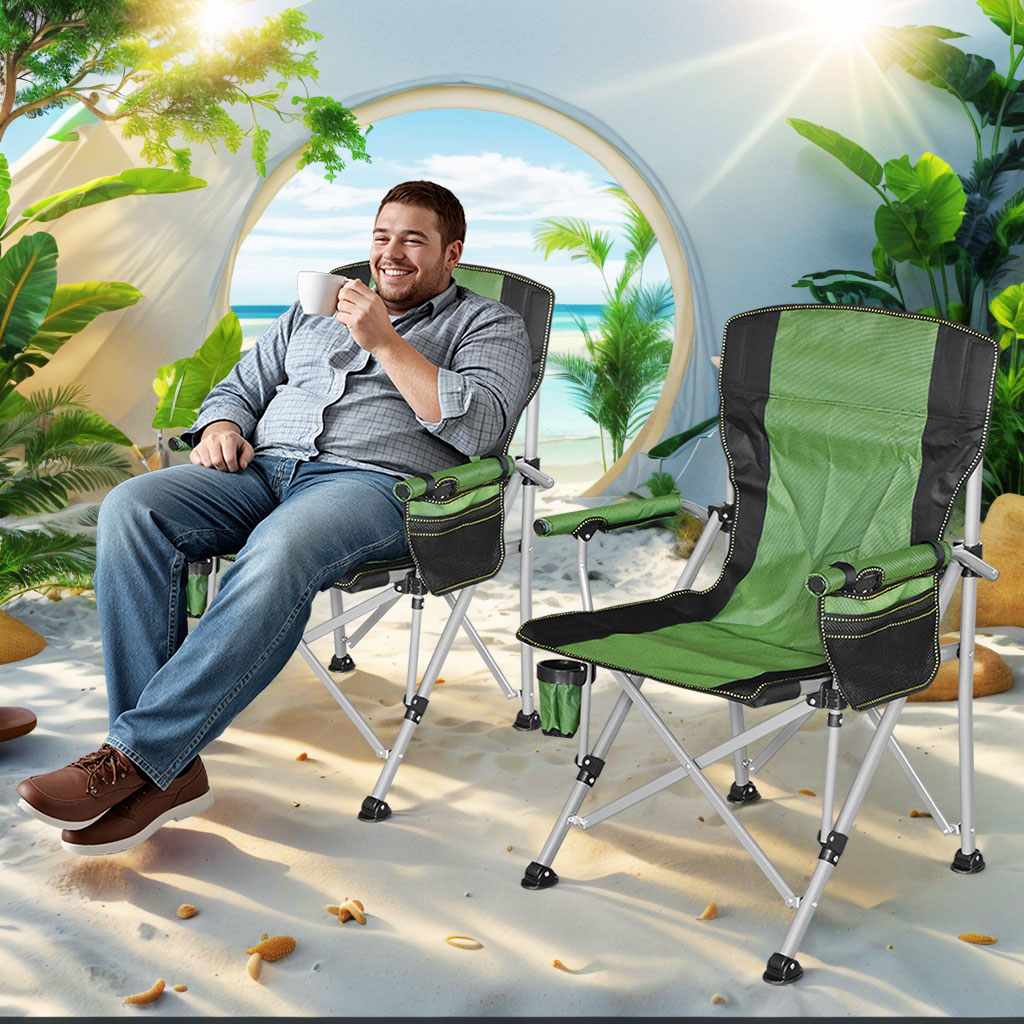 户外折叠大号扶手椅休闲带杯座