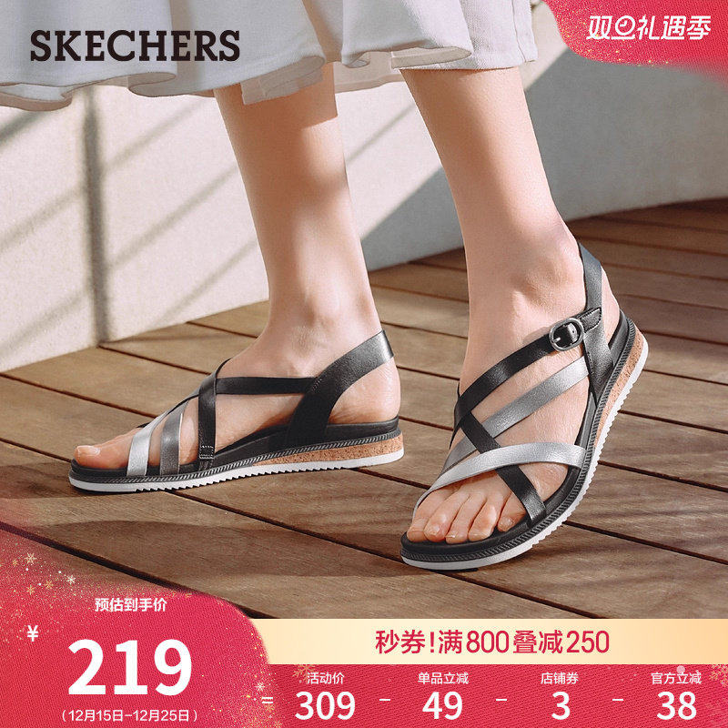 斯凯奇女款罗马时尚百搭凉鞋2025年新款简约百搭软底舒适沙滩鞋