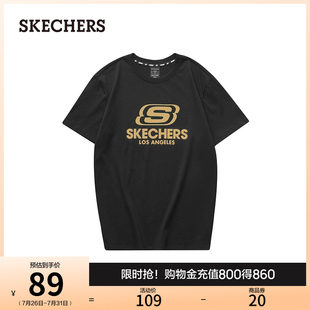 Skechers斯凯奇男女情侣同款 针织T恤宽松显瘦短袖 纯棉圆领打底衫