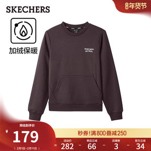 斯凯奇冬季女款加绒针织卫衣长袖圆领套头衫保暖外套柔软舒适上衣