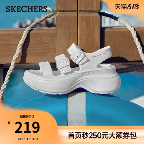 斯凯奇厚底增高罗马沙滩凉鞋