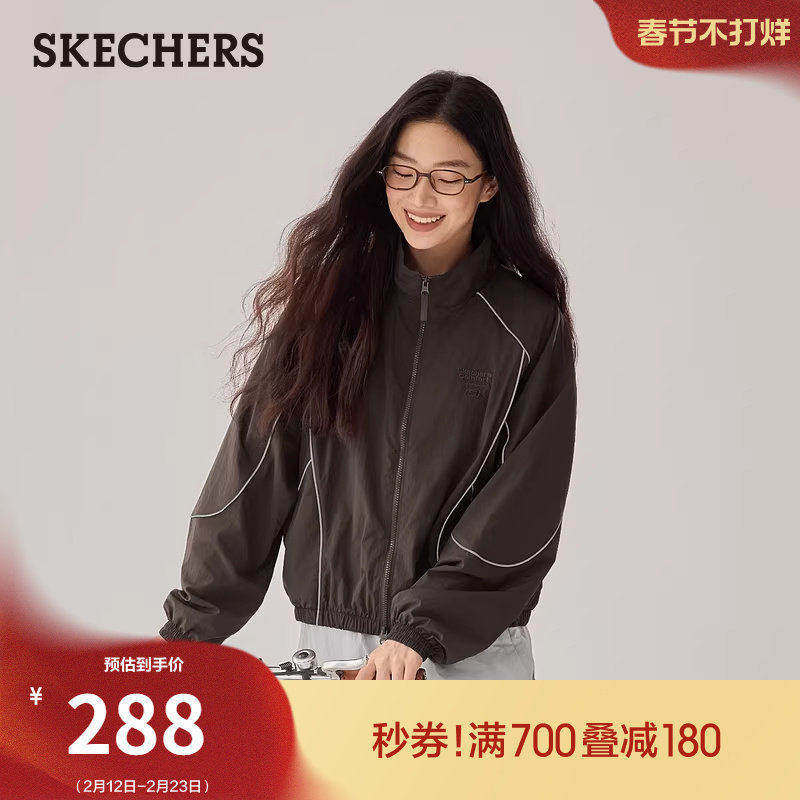 斯凯奇秋冬流行女士时尚百搭宽松外套夹克防泼水休闲运动上衣外套