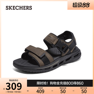 Skechers斯凯奇夏男鞋轻质魔术贴凉鞋舒适外穿沙滩鞋软底露趾凉拖
