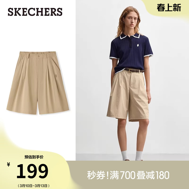 斯凯奇2026年春季新款女子舒适短裤时尚百搭宽松休闲裤舒适运动裤