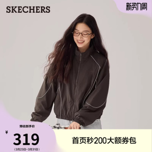 斯凯奇春季 百搭宽松外套夹克防泼水休闲运动上衣外套 流行女士时尚