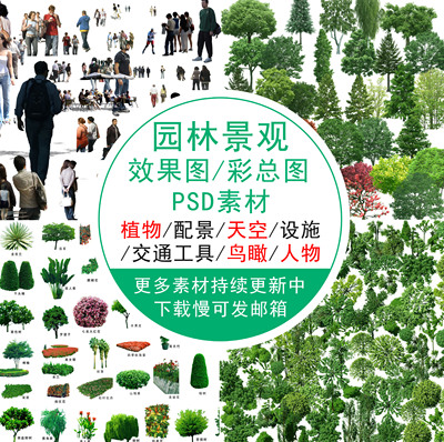 园林景观彩总图PSD素材植物天空绿化PS后期处理设计效果图鸟瞰图