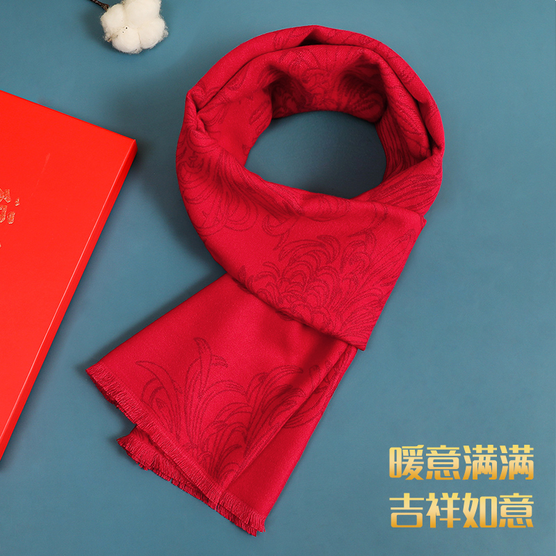新年喜庆红色围巾女秋冬季韩版百搭2020新款中老年人妈妈老人奶奶