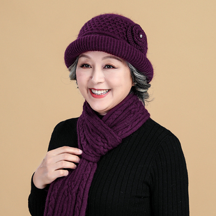 中老年人妈妈帽子女士冬季保暖老太太奶奶加绒加厚针织毛线帽姥姥