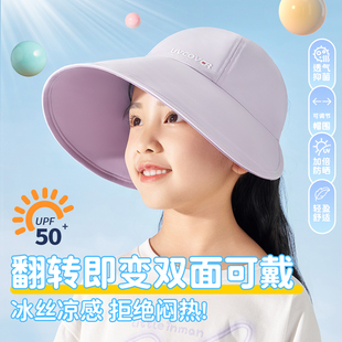 儿童防晒帽女童夏季渔夫帽空顶防紫外线冰丝宝宝遮阳帽太阳帽男孩