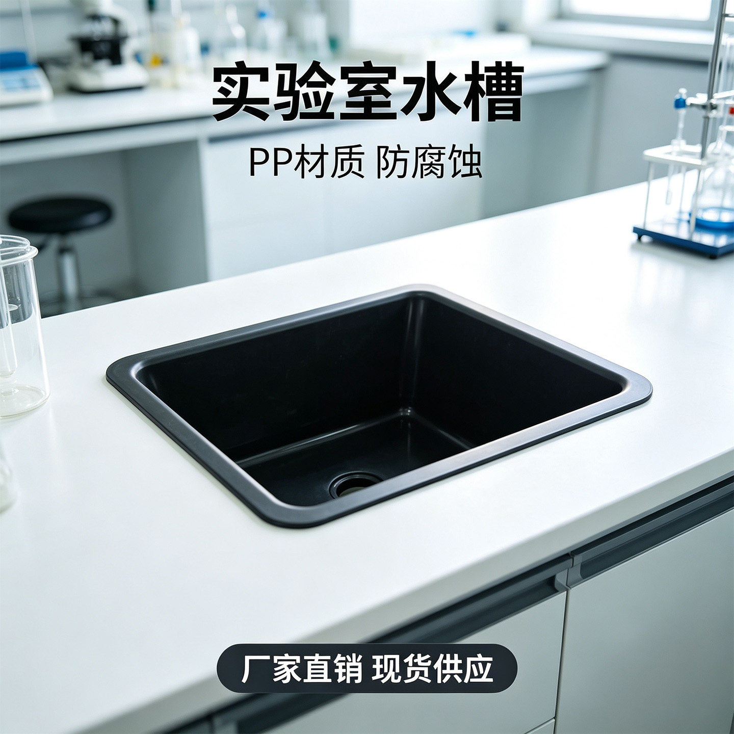 水槽清洗接液盆 耐腐蚀PP材质方形55×45×31实验室配件一体成型