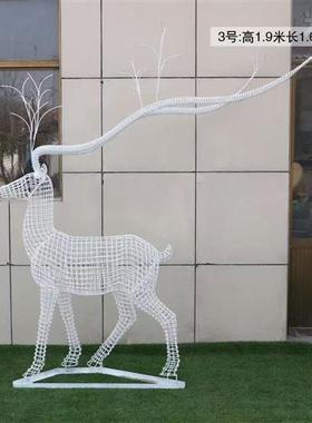 不锈钢编织鹿雕塑铁艺发光网格镂空梅花鹿雕塑户外园林景观摆件