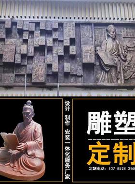 大型人物浮雕定制厂家玻璃钢铸锻仿铜砂岩石壁画背景外墙树脂雕塑