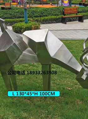 不锈钢鹿雕塑摆件园林景观切块面几何梅花鹿户外镜面麋鹿装饰定制